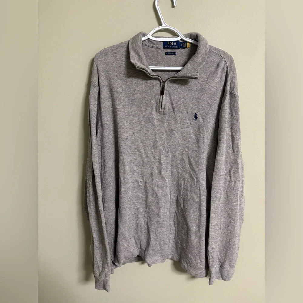 Polo Ralph Lauren Sweater Men's Size XL Grey Estate Rib 1/4 Zip Blue Pony Preppy